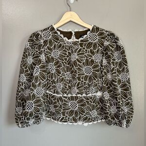 Express embroidered floral top puff sleeves cutout size small green cottagecore